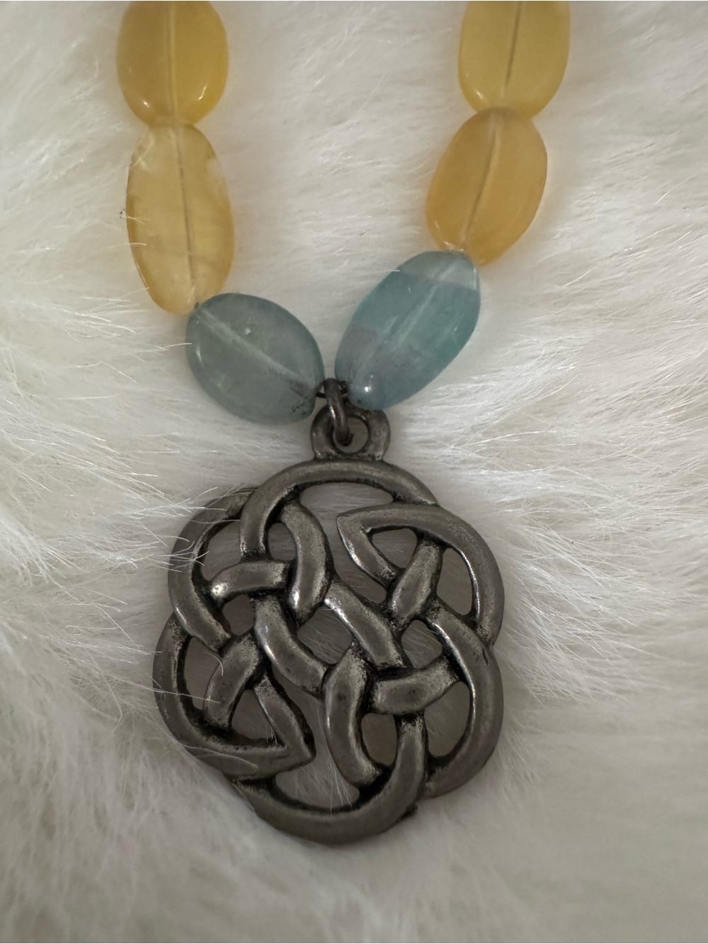 Celtic Knot Pendant Necklace with Genuine Stone Beads